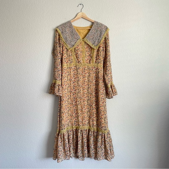 Boho dress women’s extra large tiered large Peter Pan collar cottagecore - Picture 1 of 7